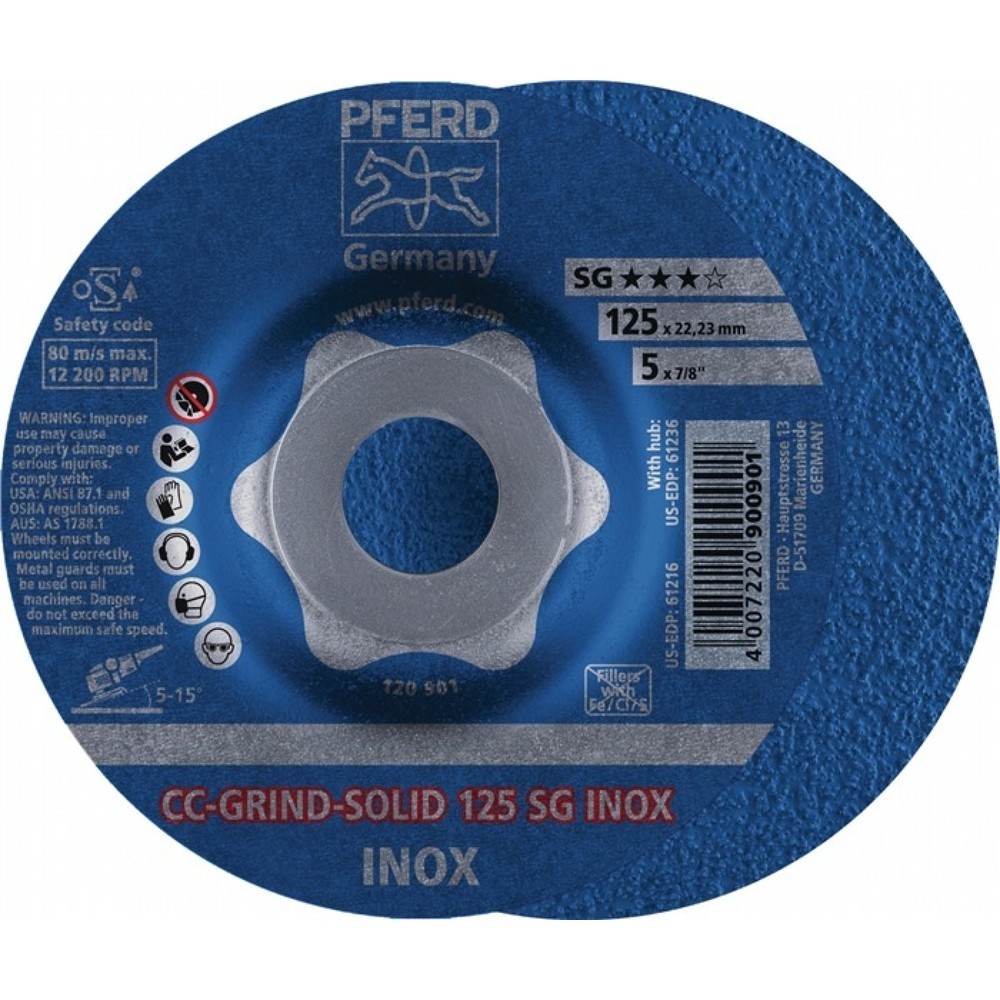 Produktabbildung: PFERD Schruppscheibe CC-GRIND-SOLID SG INOX D125xSmm gekr.INOX