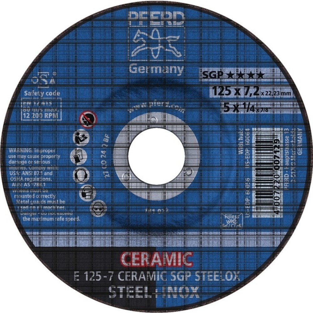 Produktabbildung: PFERD Schruppscheibe CERAMIC SGP STEELOX D125xS7mm gekr.STA Bohr.22,23mm