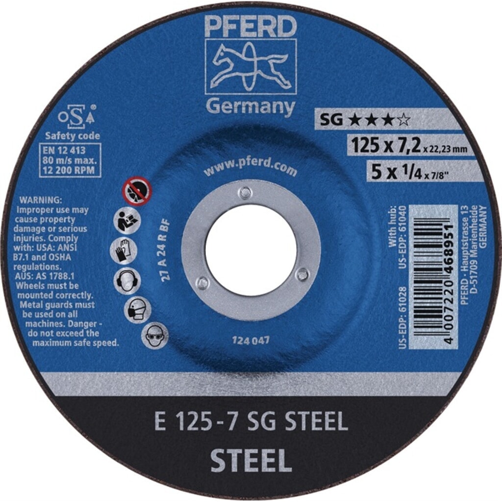 PFERD Schruppscheibe SG STEEL D125xS4,1mm gekr.STA Bohr.22,23mm Produktabbildung: PFERD Schruppscheibe SG STEEL D125xS4,1mm gekr.STA Bohr.22,23mm
