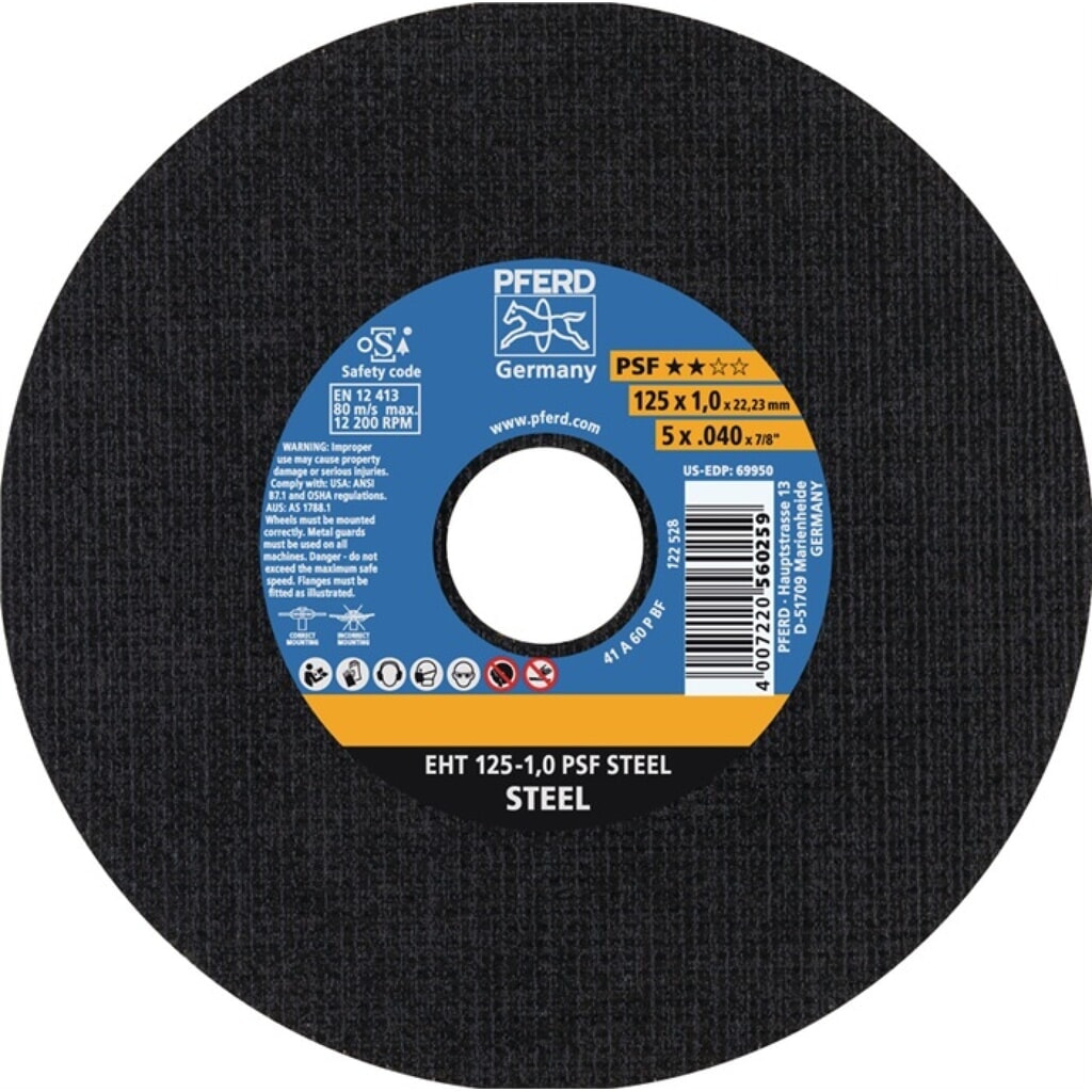 PFERD Trennscheibe PSF STEEL D125x1mm ger.STA Bohr.22,23mm Produktabbildung: PFERD Trennscheibe PSF STEEL D125x1mm ger.STA Bohr.22,23mm