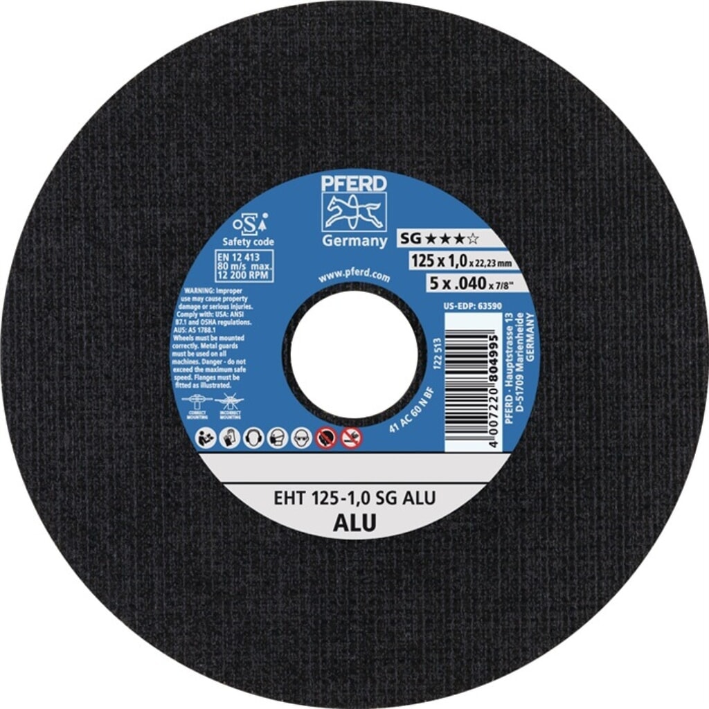 PFERD Trennscheibe SG ALU D125x1mm ger.Alu.Bohr.22,23mm Produktabbildung: PFERD Trennscheibe SG ALU D125x1mm ger.Alu.Bohr.22,23mm
