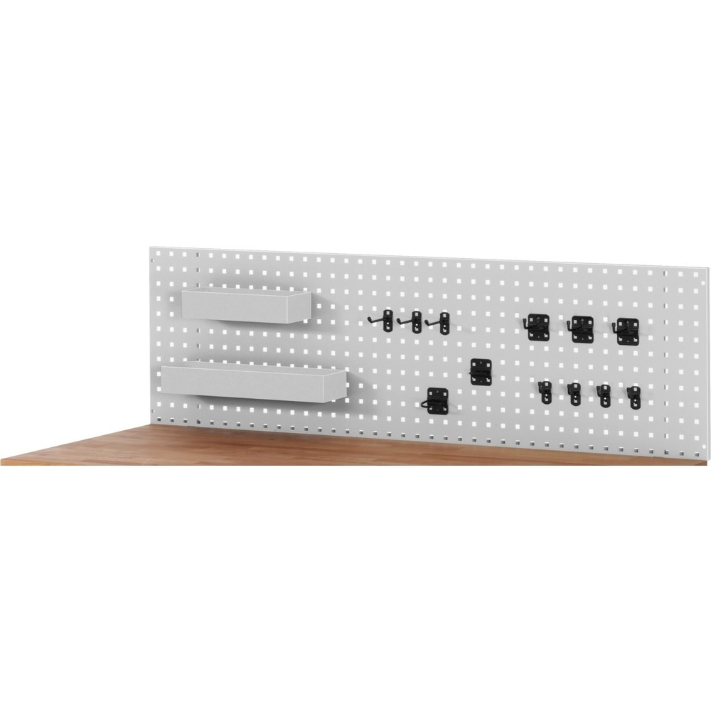 Immagine del prodotto: Struttura banco da lavoro RAU, piastra forata per il montaggio autonomo, AxLxP 450 x 1.500 x 15 mm, incluso set di supporto