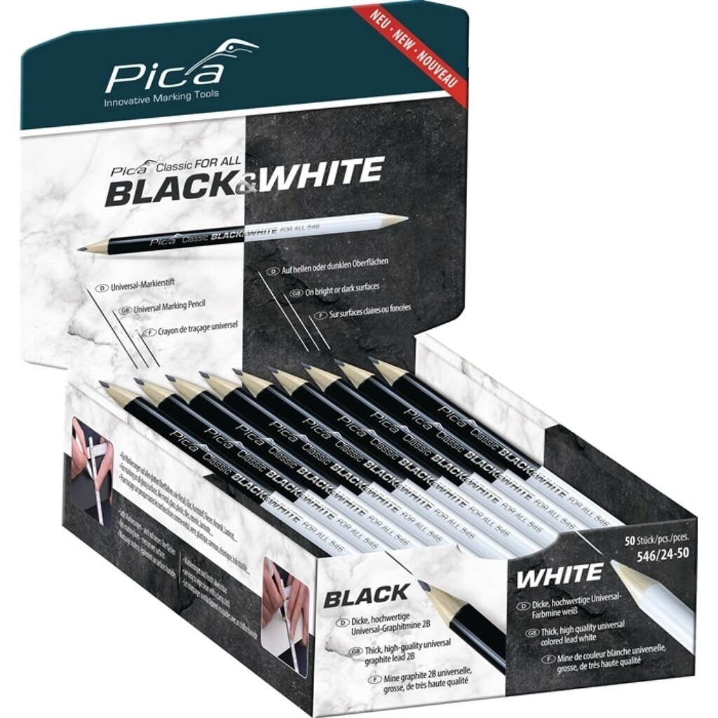 Produktabbildung: PICA Markierstift Classic FOR ALL Black&White, 2B, Länge 24 cm, beidseitig gespitzt