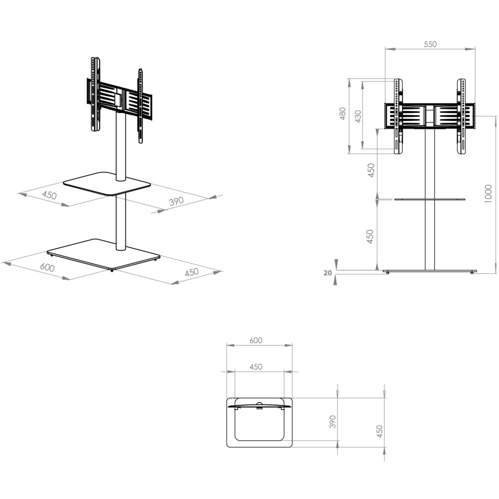 N° de l'image du produit 5 : Pied TV VCM Alani avec plateau intermédiaire, argent