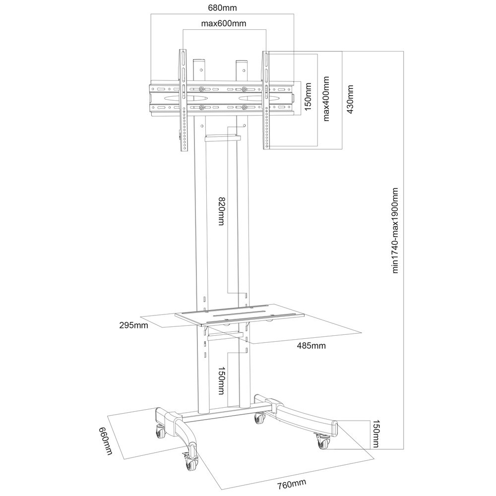 N° de l'image du produit 5 : Pied TV VCM B-MS 190 réglable en hauteur, noir