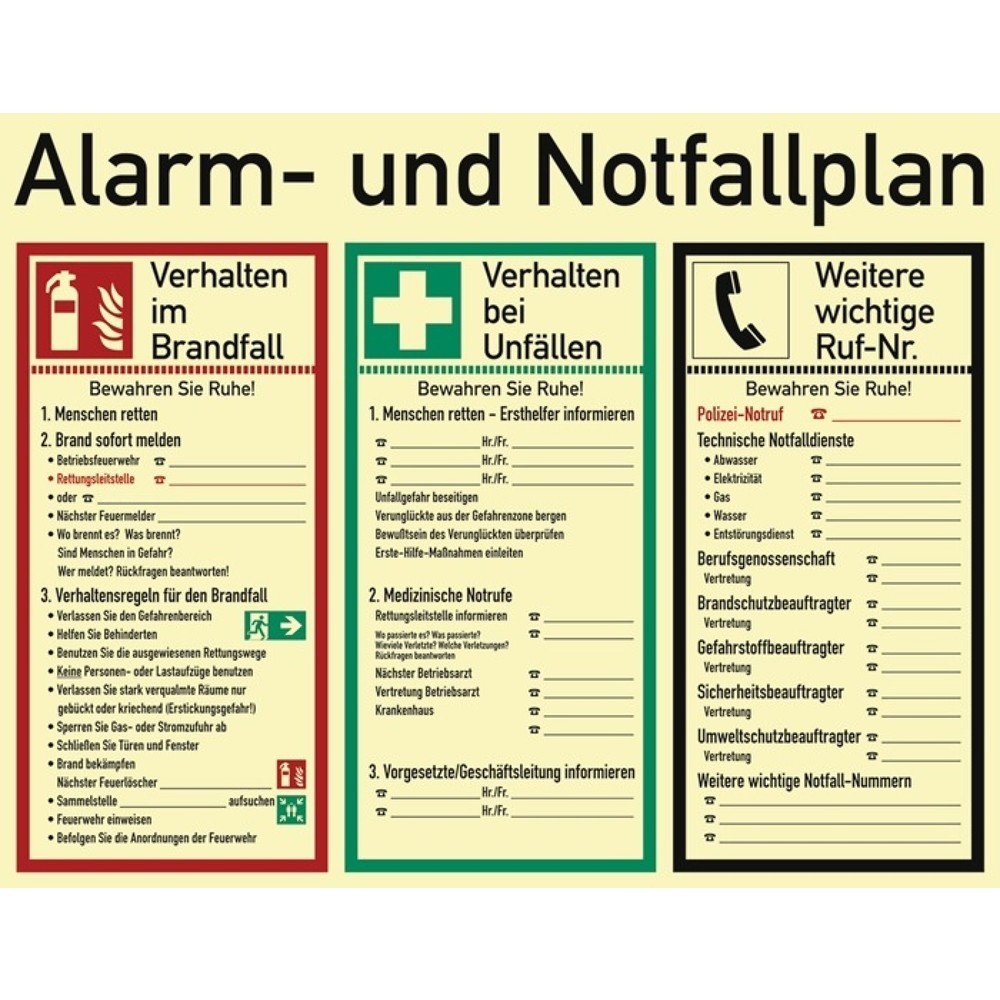 Illustration du produit: Plan d'alarme / d'urgence ASR A1.3 / DIN EN ISO 7010 / DIN 67510, plastique, L 620 x l 480 mm