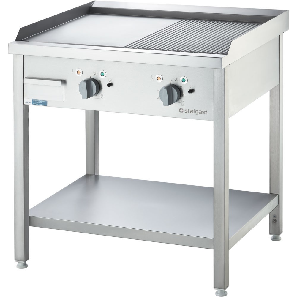 Illustration du produit: Plaque de cuisson électrique Stalgast à poser - ½ lisse / ½ rainurée, base ouverte, 800 x 700 x 850 mm (L x P x H)