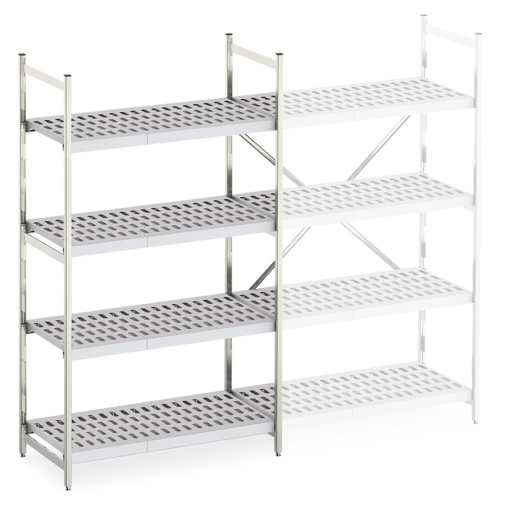 Illustration du produit: Plateau intermédiaire en aluminium avec étagères en treillis Plastique, travée de base, charge par tablette 600 kg, HxLxP 1 600 x 800 x 400 mm