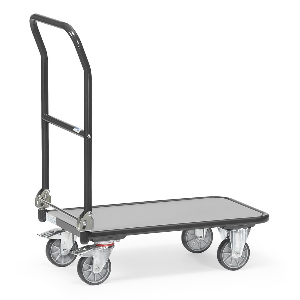 Product afbeelding: Plateauwagen fetra® met houten laadvlak, beugel inklapbaar, bxd 600 x 900 mm, draagvermogen 250 kg, antracietgrijs
