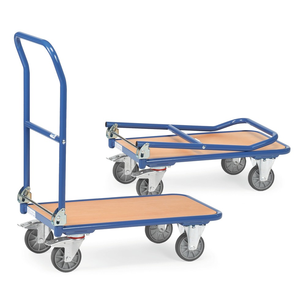 Obrázok výrobku: Plošinový vozík fetra® s drevenou ložnou plochou, sklopný vešiak, Š x H 450 x 720 mm, nosnosť 150 kg