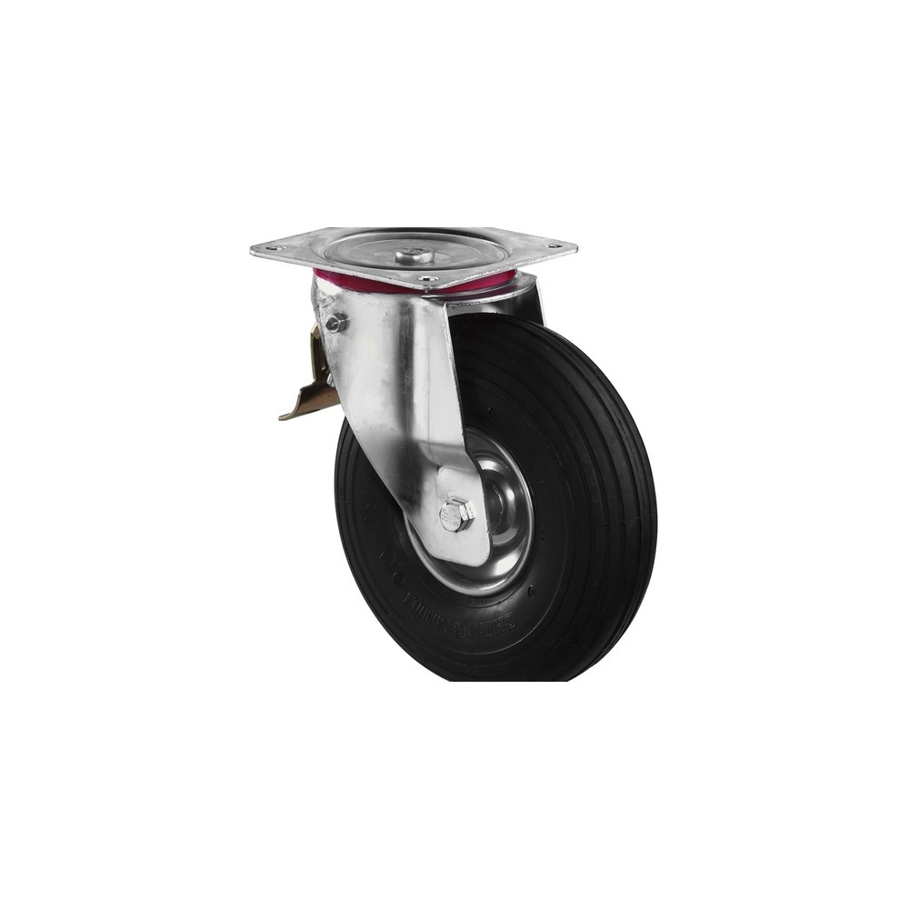 Immagine del prodotto: Pneumatico, rullo orientabile con freno di stazionamento, profilo scanalato, cuscinetto a rulli, Ø x larghezza 200 x 50 mm, portata 75 kg