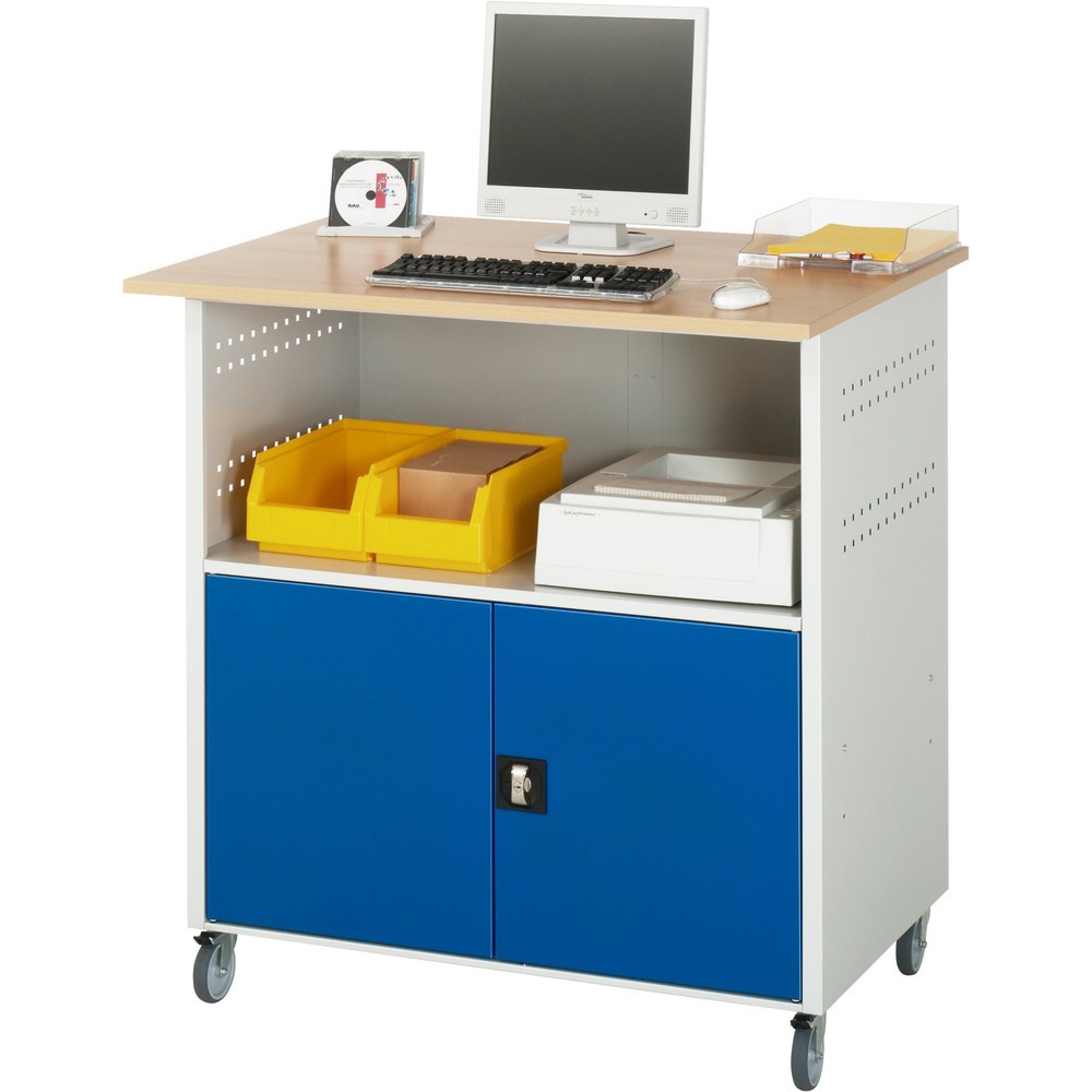 Číslo obrázka výrobku 2: Počítačový stôl RAU, v × š × h 1 150 × 1 100 × 800 mm, pracovná doska s bukovým dekorom, s 2 krídlovými dverami