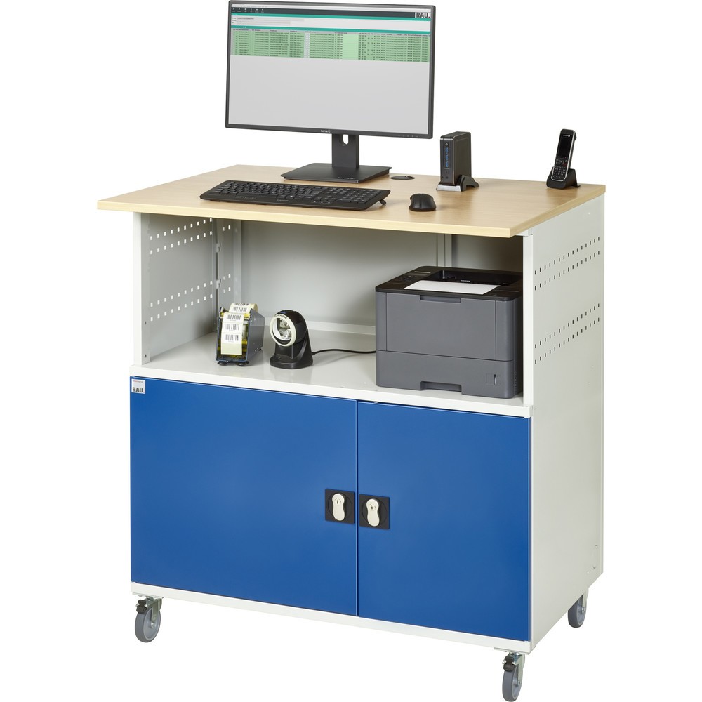 Číslo obrázka výrobku 5: Počítačový stôl RAU, v × š × h 1 150 × 1 100 × 800 mm, pracovná doska s bukovým dekorom, s 2 krídlovými dverami