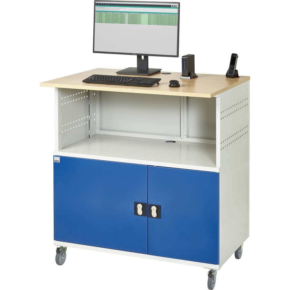 Číslo obrázka výrobku 6: Počítačový stôl RAU, v × š × h 1 150 × 1 100 × 800 mm, pracovná doska s bukovým dekorom, s 2 krídlovými dverami