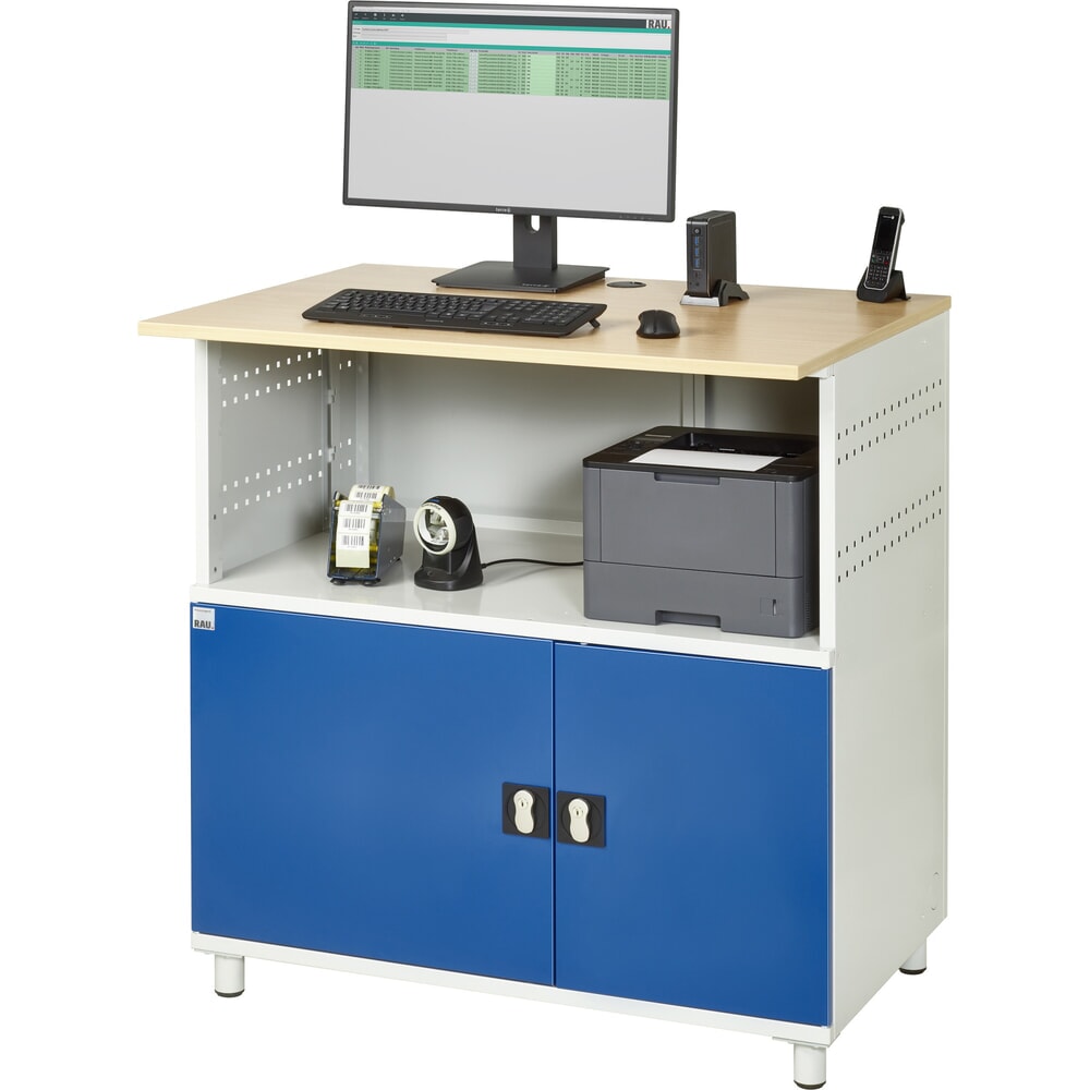 Číslo obrázka výrobku 3: Počítačový stôl RAU, v × š × h 1 100 × 1 100 × 800 mm, pracovná doska s bukovým dekorom, s 2 krídlovými dverami