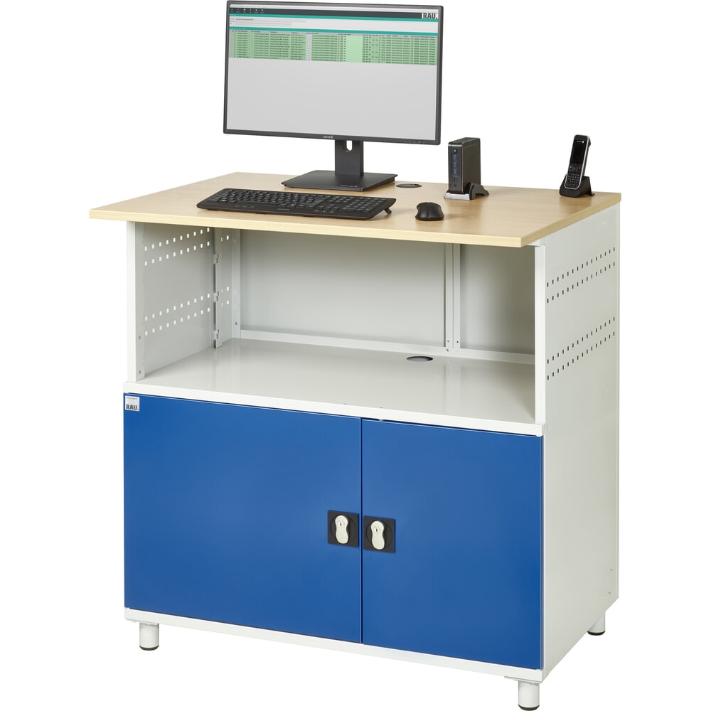 Číslo obrázka výrobku 4: Počítačový stôl RAU, v × š × h 1 100 × 1 100 × 800 mm, pracovná doska s bukovým dekorom, s 2 krídlovými dverami