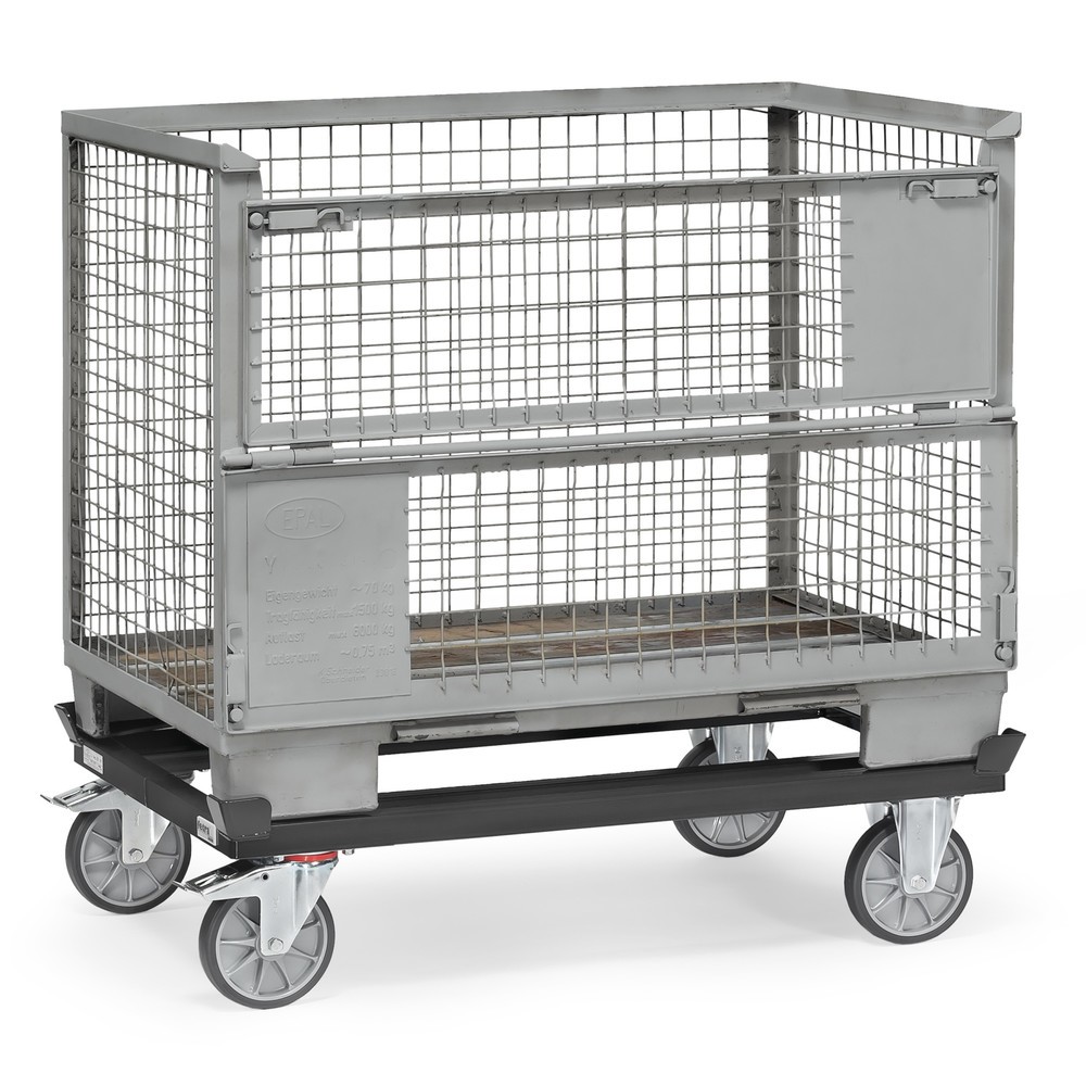 Číslo obrázku produktu 2: Přepravní podvozek fetra® se stohovacími rohy, nosnost 750 kg, pro palety 1200 x 800 mm, pneumatiky TPE, antracitová šedá