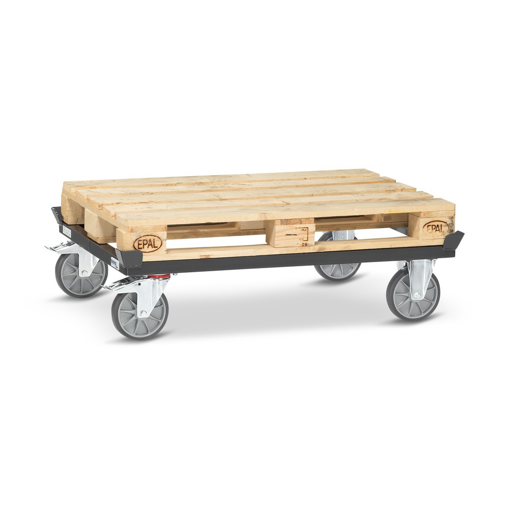Číslo obrázku produktu 3: Přepravní podvozek fetra® se stohovacími rohy, nosnost 750 kg, pro palety 1200 x 800 mm, pneumatiky TPE, antracitová šedá