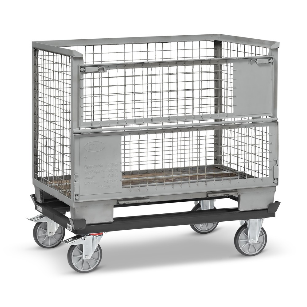 Číslo obrázku produktu 4: Přepravní podvozek fetra® se stohovacími rohy, nosnost 750 kg, pro palety 1200 x 800 mm, pneumatiky TPE, antracitová šedá