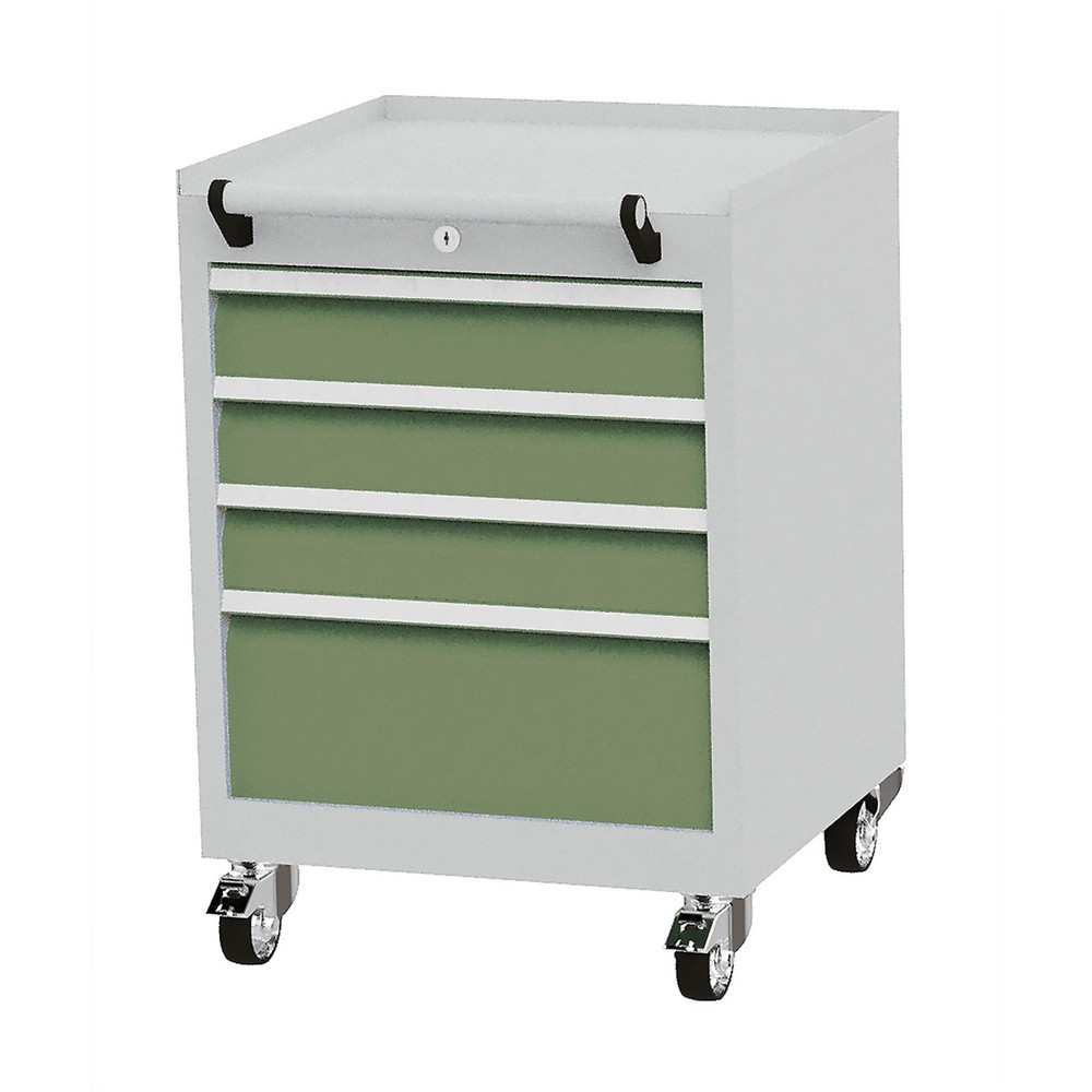 Zdjęcie produktu nr 1: Pojemnik na kółkach Bedrunka+Hirth, udźwig szuflad 50 kg, pełny wysuw, wys. x szer. x gł. 805 x 530 x 500 mm, zielona rezeda