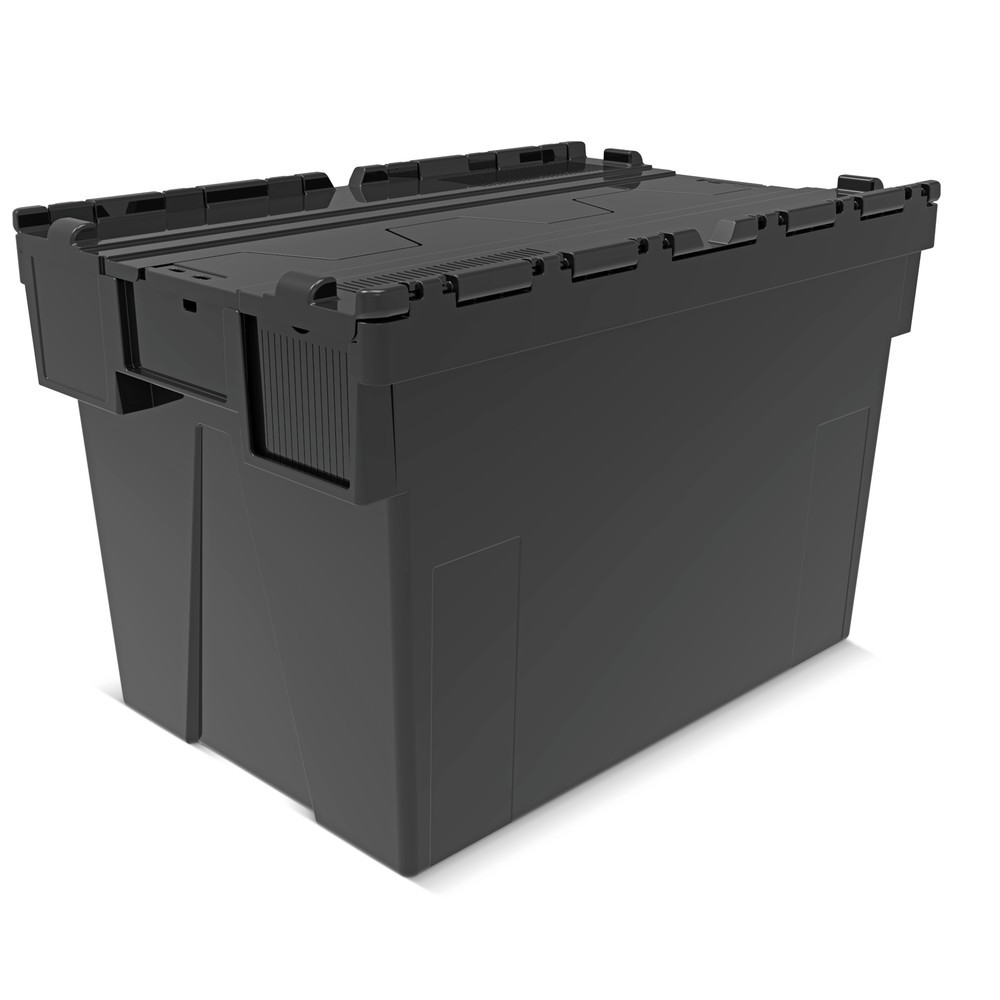 Zdjęcie produktu: Europojemnik Alpha wykonany z regranulatu PP z pokrywą, czarny, 77 l, wys. x szer. x gł. 400 x 600 x 400 mm