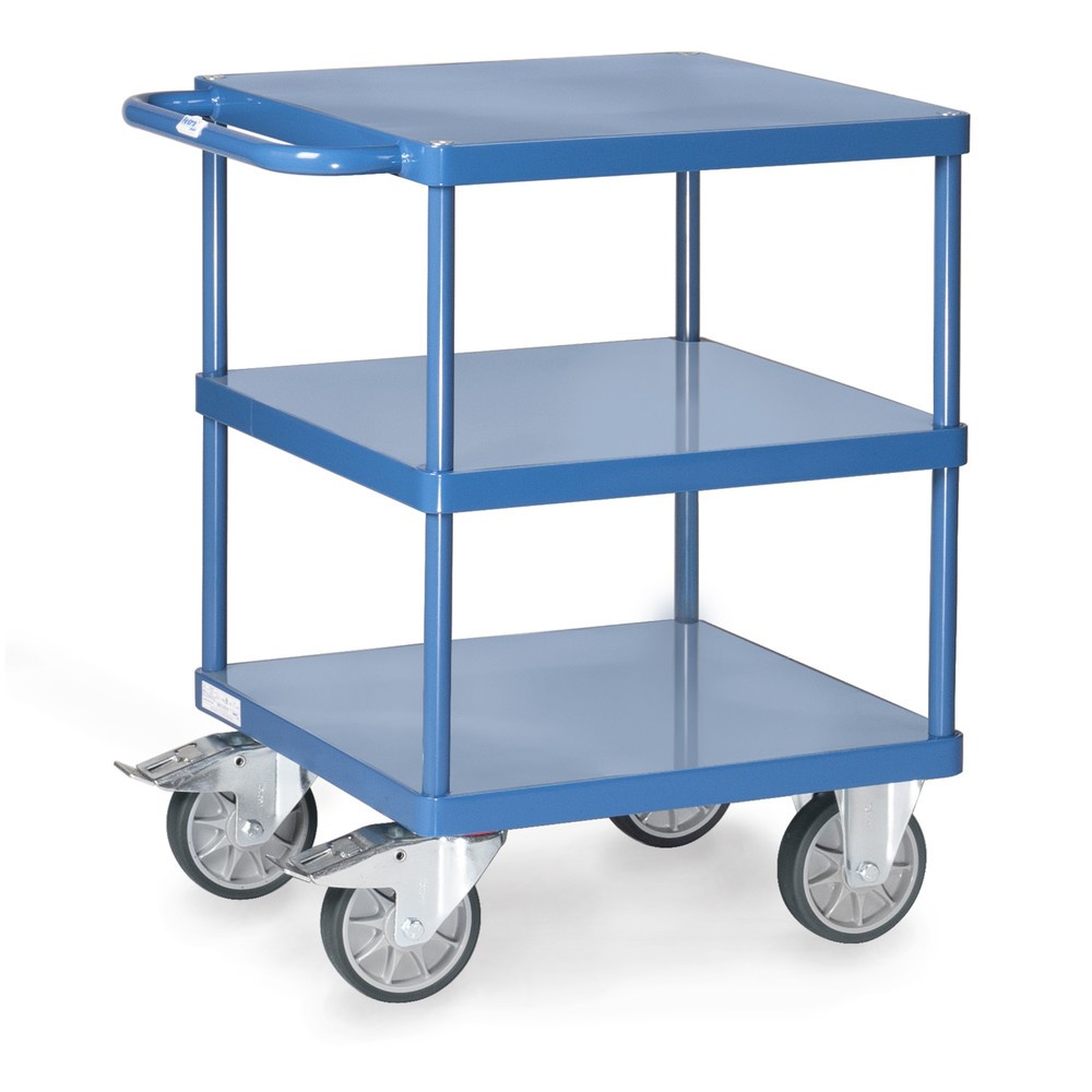 Obrázek produktu: Pojízdný stolek a montážní vozík fetra® se 3 policemi z ocelového plechu à 600 x 600 mm
