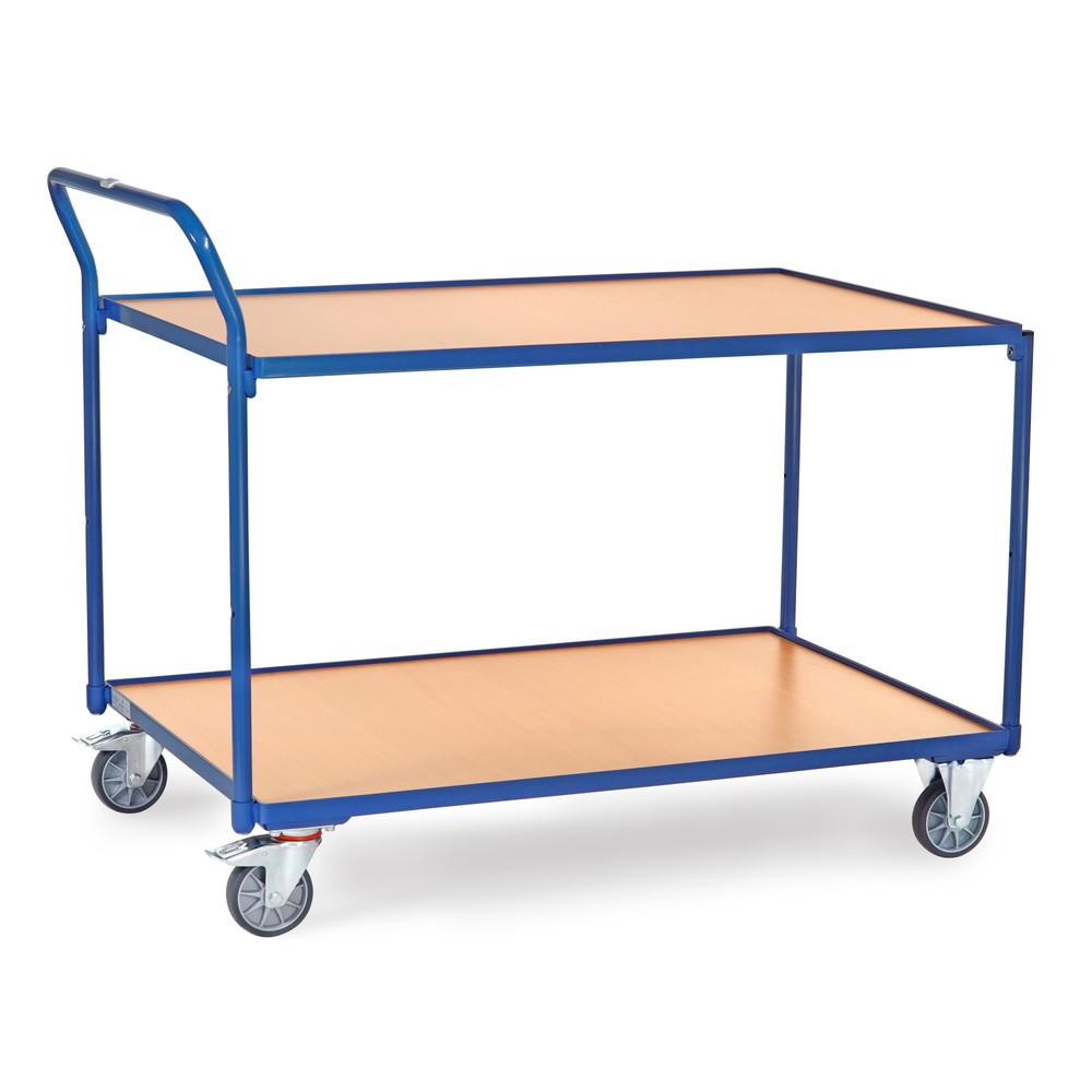 Obrázek produktu: Pojízdný stolek fetra®, nosnost 300 kg, 2 patra à 1200 × 800 mm, vysoké posuvné madlo