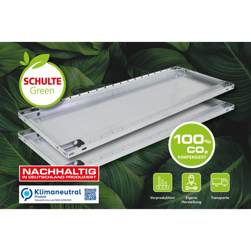 Číslo obrázku produktu 1: Police MULTIplus pro policový regál SCHULTE Green, montáž zasouváním dílů do sebe, nosnost police 150 kg, balení 2 ks, ŠxH 1000 x 600 mm, včetně 8 policových podpěr
