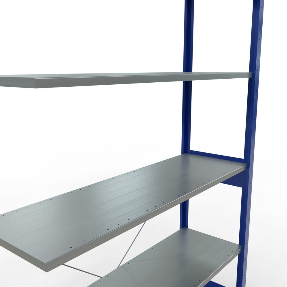 Číslo obrázka výrobku 5: Policový regál SCHULTE, nadstavbové pole, enciánovomodrá/pozinkovaný, zaťaženie police 150 kg, v × š × h 2 500 × 1 300 × 400 mm