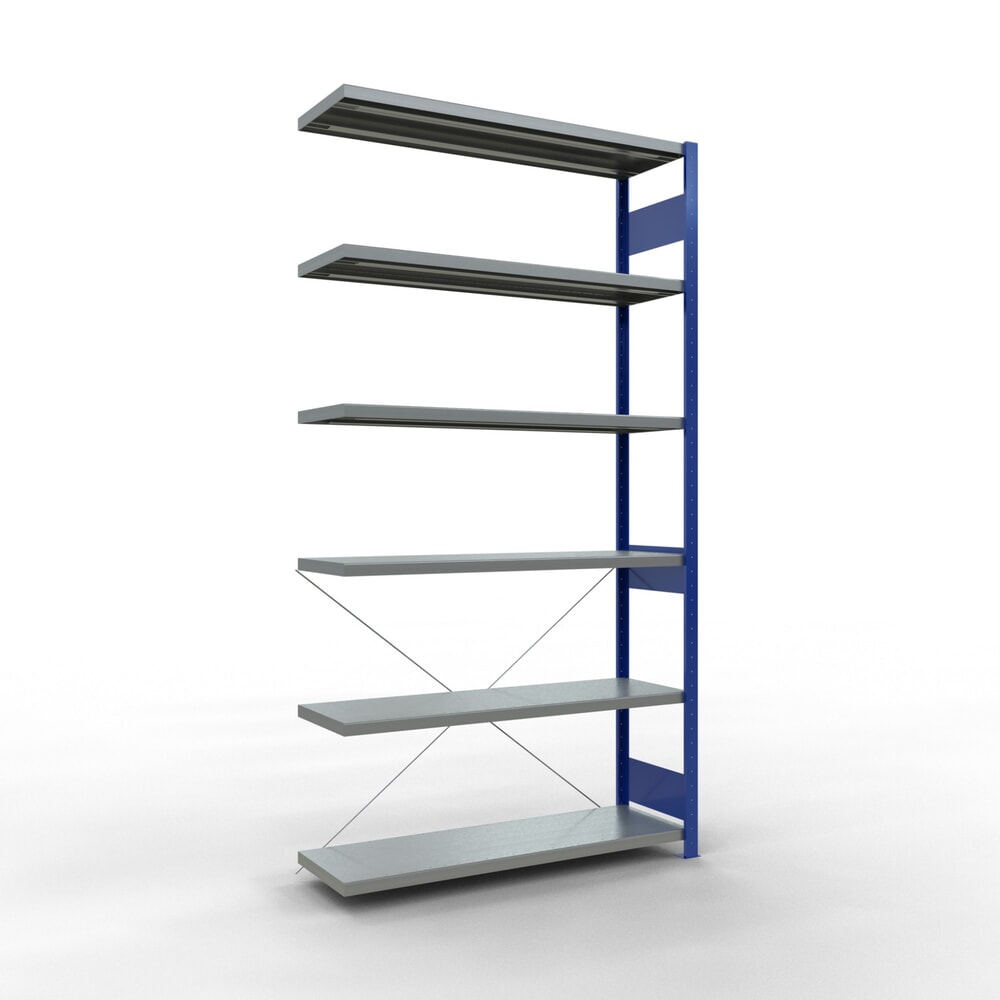 Obrázok výrobku: policový regál SCHULTE, prídavné pole, horca modrá/galvanizovaný, nosnosť regálu 250 kg, V x Š x H 2 500 x 1 300 x 400 mm