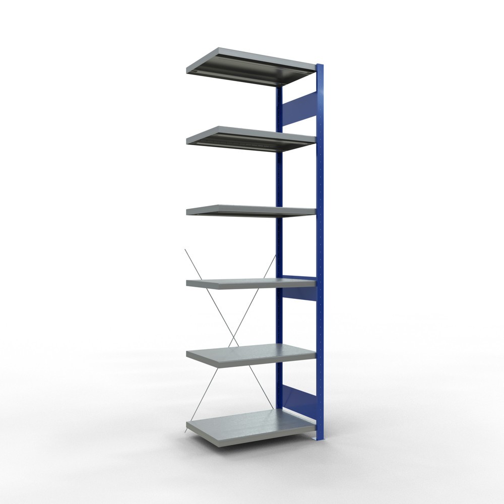 Obrázok výrobku: policový regál SCHULTE, prídavné pole, horca modrá/galvanizovaný, nosnosť regálu 250 kg, V x Š x H 2 500 x 750 x 500 mm