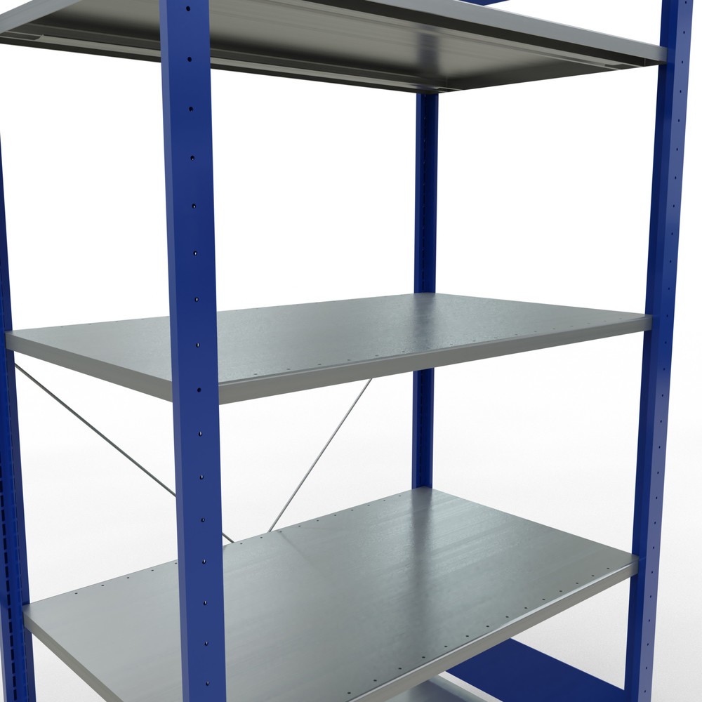 Číslo obrázku produktu 2: Policový regál SCHULTE, hořcová modř / pozink, 5 polic z ocelového plechu, nosnost police 150 kg, VxŠxH 2000 x 1 060 x 636 mm