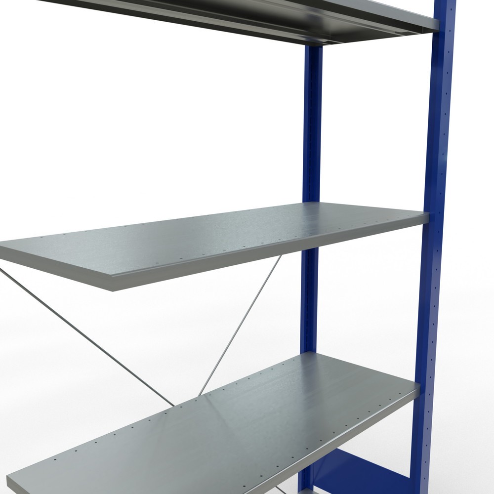 Číslo obrázka výrobku 2: Policový regál SCHULTE zásuvný systém, prídavné pole, nosnosť regálu 150 kg, horca modrá/galvanizovaný, V x Š x H 2 000 x 1 000 x 400 mm
