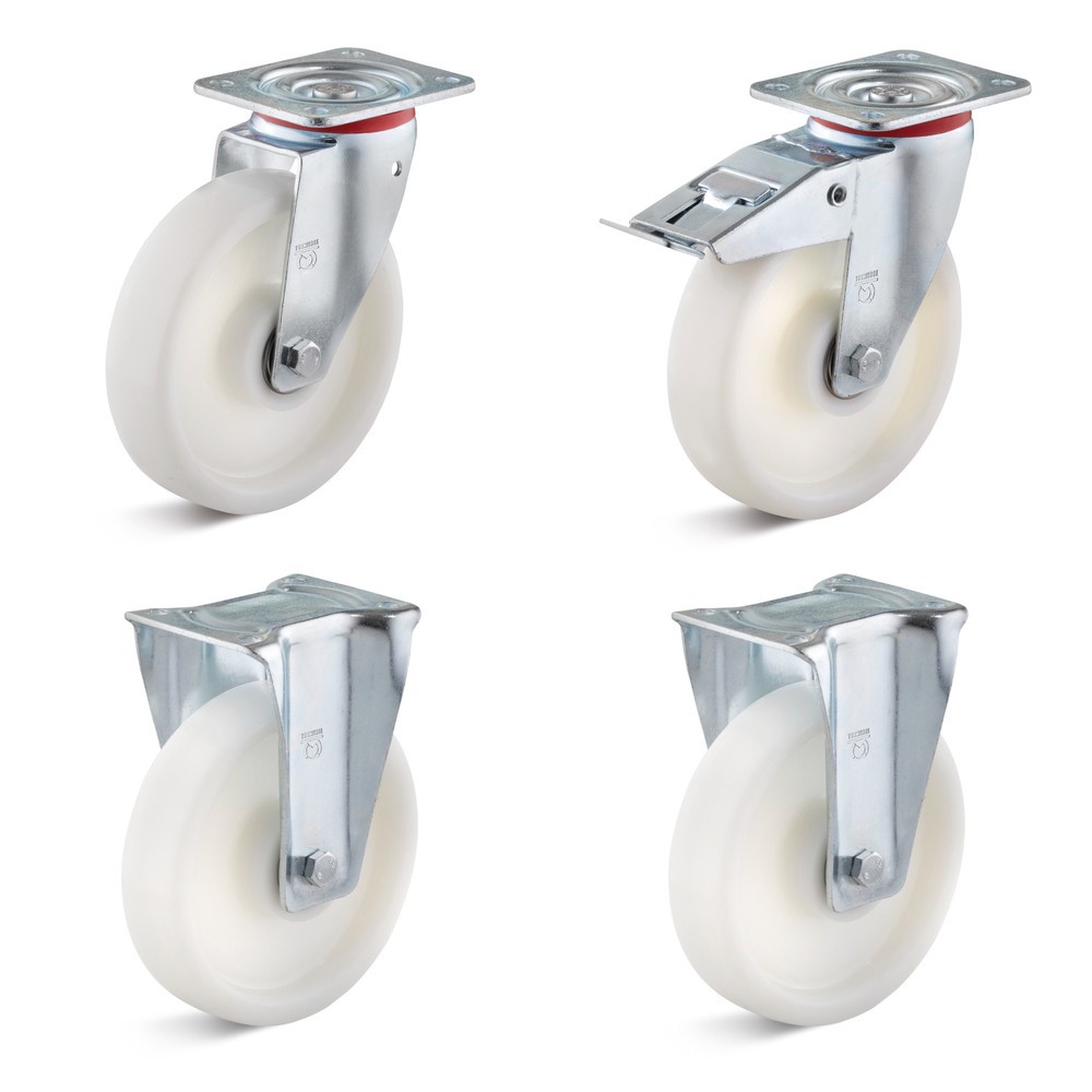 Produktabbildung: Polyamid Radsatz für RR-Industrietechnik® Kippbehälter, ø175 mm, Lauffläche weiß