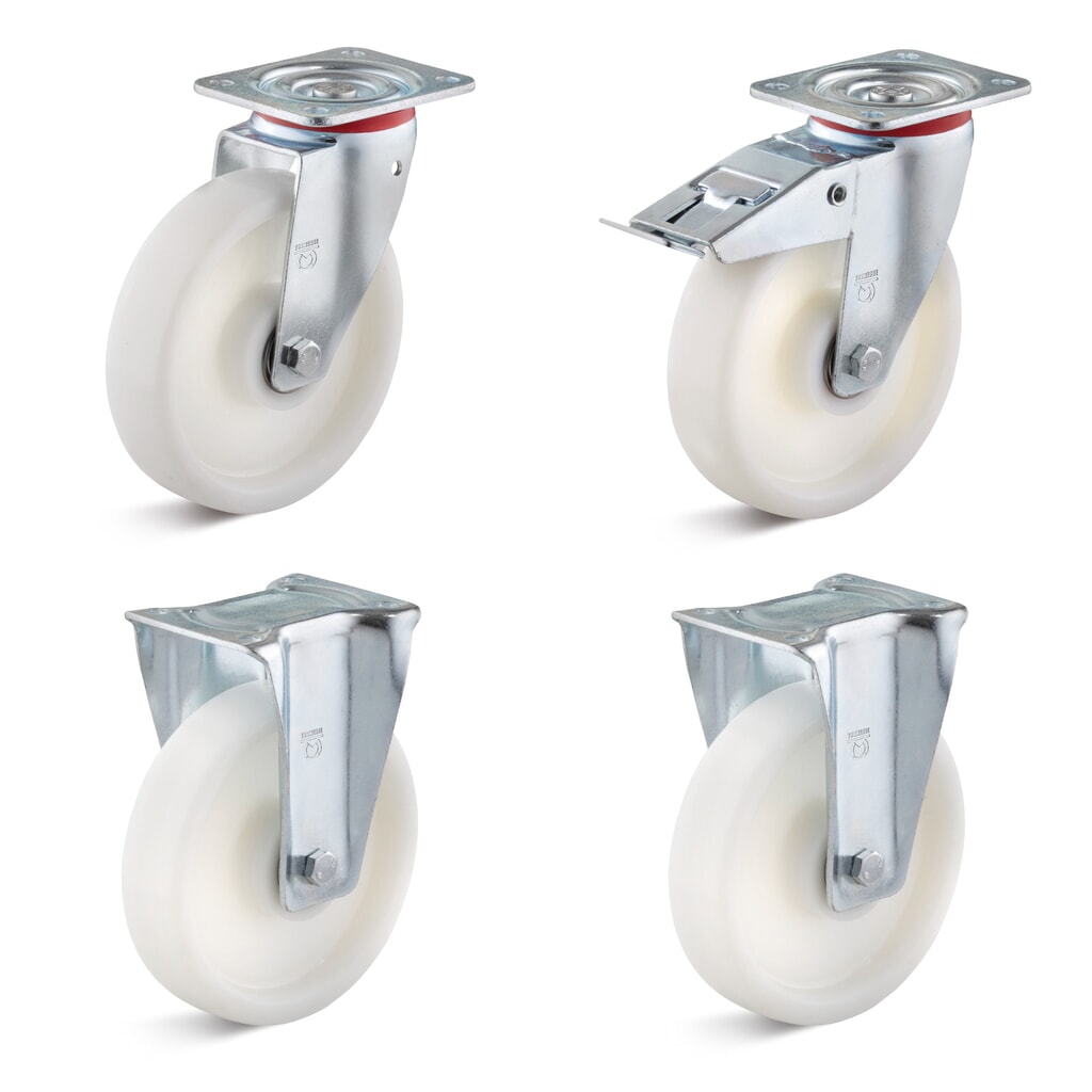 Produktabbildung: Polyamid Radsatz für RR-Industrietechnik® Kippbehälter, ø175 mm, Lauffläche weiß