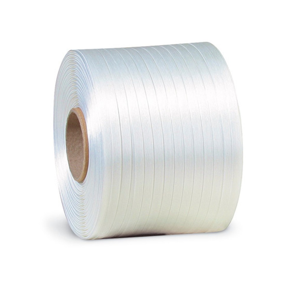 Produktabbildung: Polyester-Ballenpressenband, 9 mm x 500 lfm., Kern-Ø 75 mm, Reißfestigkeit 280 kp, weiß