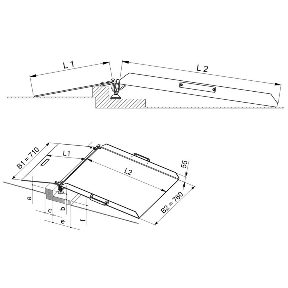 Zdjęcie produktu nr 3: Pomost progowy, z regulacją wysokości, nośność 300 kg, różnica wysokości 145-215 mm
