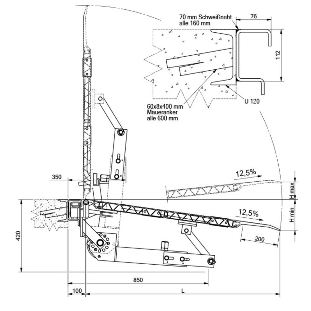 Zdjęcie produktu nr 3: Pomost składany, sprężynowy z zabezpieczeniem przed upadkiem, nośność 4 000 kg, szer. x dł. 1 500 x 1 565 mm