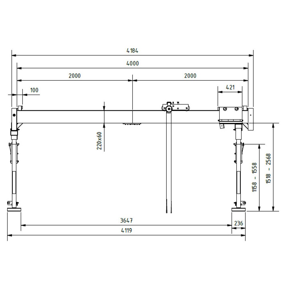 N° de l'image du produit 2 : Portique de levage SCHILLING en aluminium avec double traverse divisible, point d'accrochage 1.785-2.835 mm, longueur 4.000 mm, capacité de charge 1.000 kg
