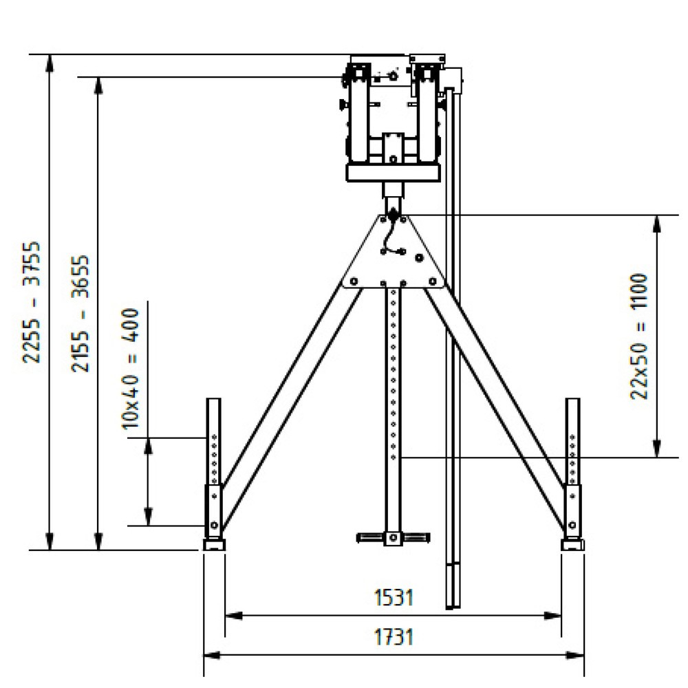 N° de l'image du produit 3 : Portique de levage SCHILLING en aluminium avec double traverse divisible, point d'accrochage 2 155 -3 655 mm, longueur 4 000 mm, capacité de charge 1 000 kg
