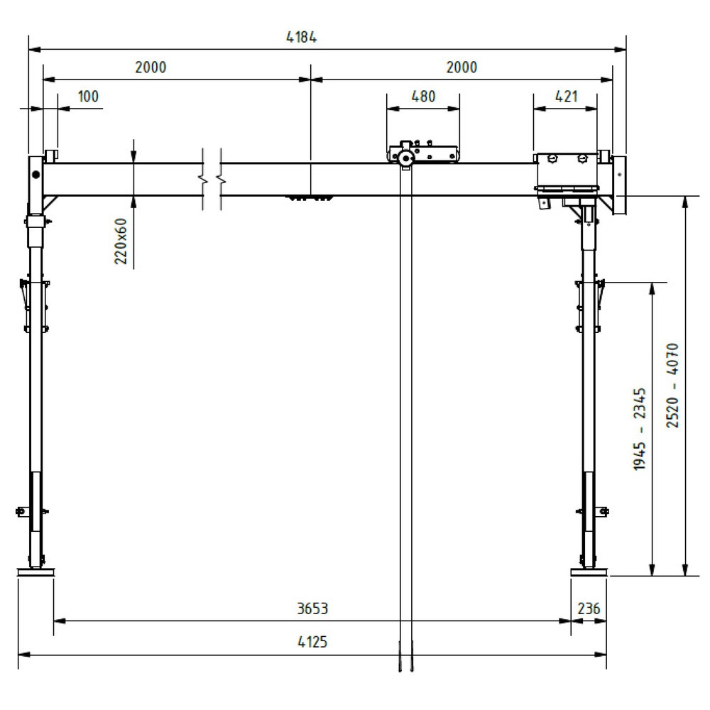 N° de l'image du produit 2 : Portique de levage SCHILLING en aluminium avec double traverse divisible, point d'accrochage 2.786-4.336 mm, longueur 4.000 mm, capacité de charge 3.000 kg