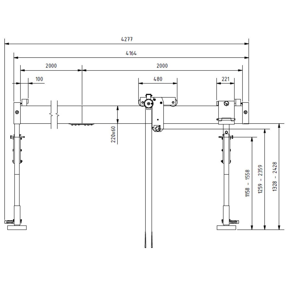 N° de l'image du produit 2 : Portique en aluminium Grue séparable, point de montage 1.259-2.359 mm, longueur 4.000 mm, capacité de charge 1.500 kg