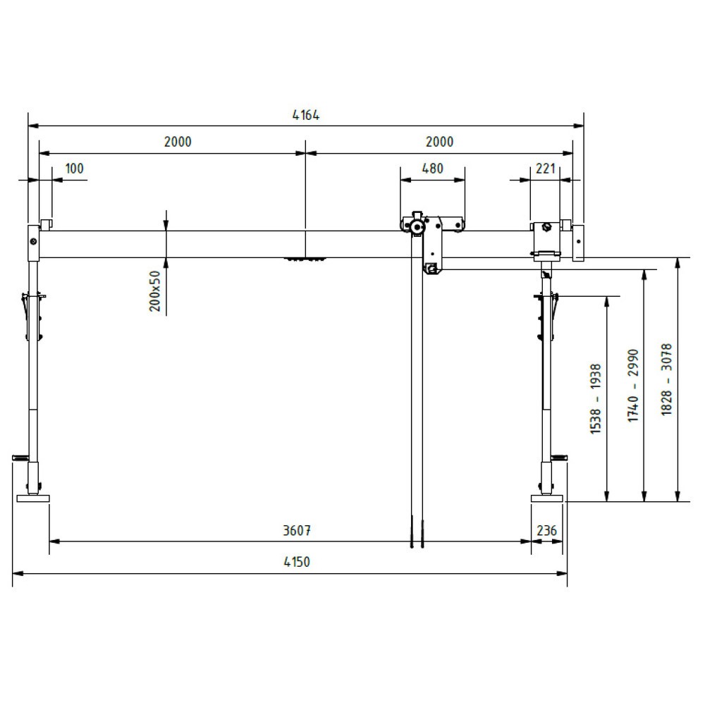 N° de l'image du produit 2 : Portique en aluminium Grue séparable, point de montage 1.730-2.980 mm, longueur 4.000 mm, capacité de charge 1.000 kg