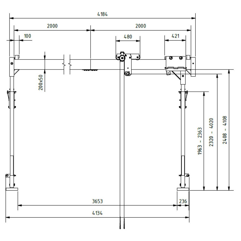 N° de l'image du produit 2 : Portique en aluminium Grue séparable, point de montage 2.310-4.010 mm, longueur 4.000 mm, capacité de charge 1.000 kg