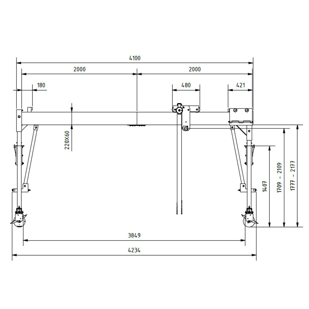 N° de l'image du produit 2 : Portique en aluminium Grue séparable, mobile, point de montage 1.699-2.099 mm, longueur 4.000 mm, capacité de charge 1.000 kg