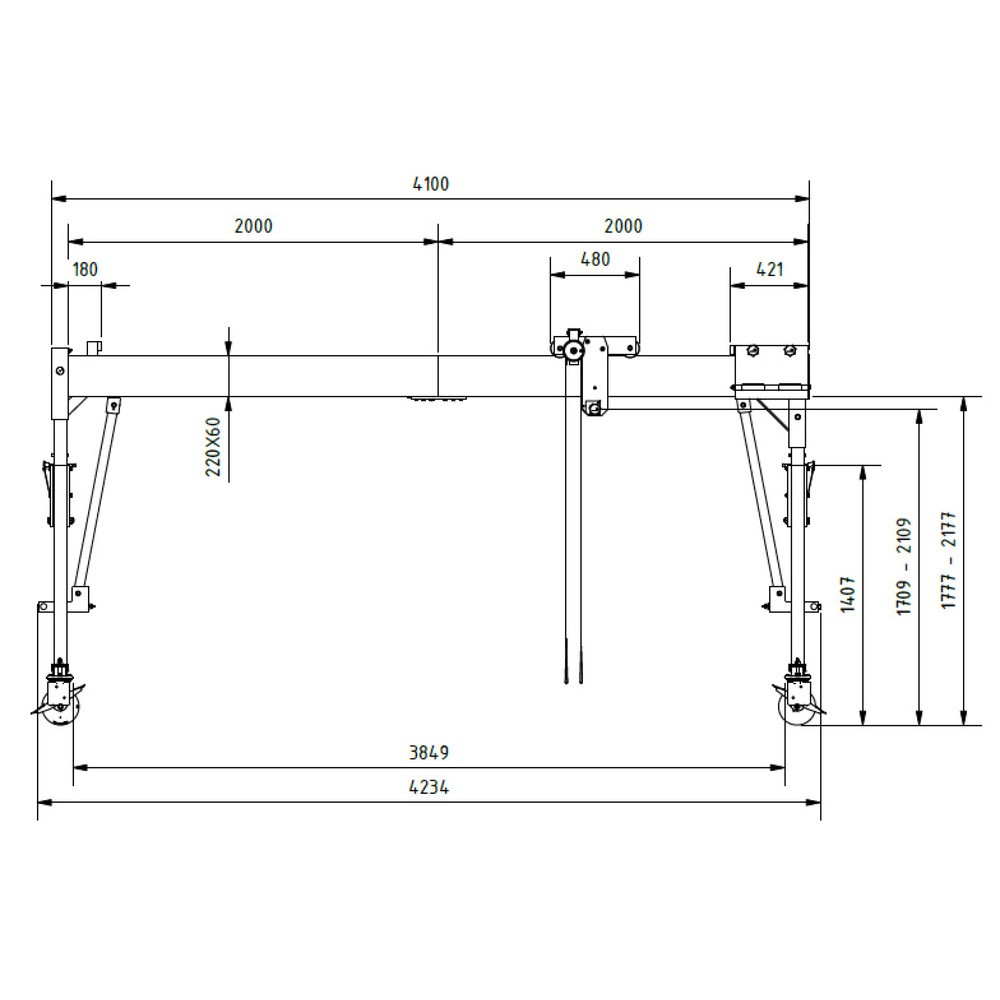 N° de l'image du produit 2 : Portique en aluminium Grue séparable, mobile, point de montage 1.699-2.099 mm, longueur 4.000 mm, capacité de charge 1.500 kg
