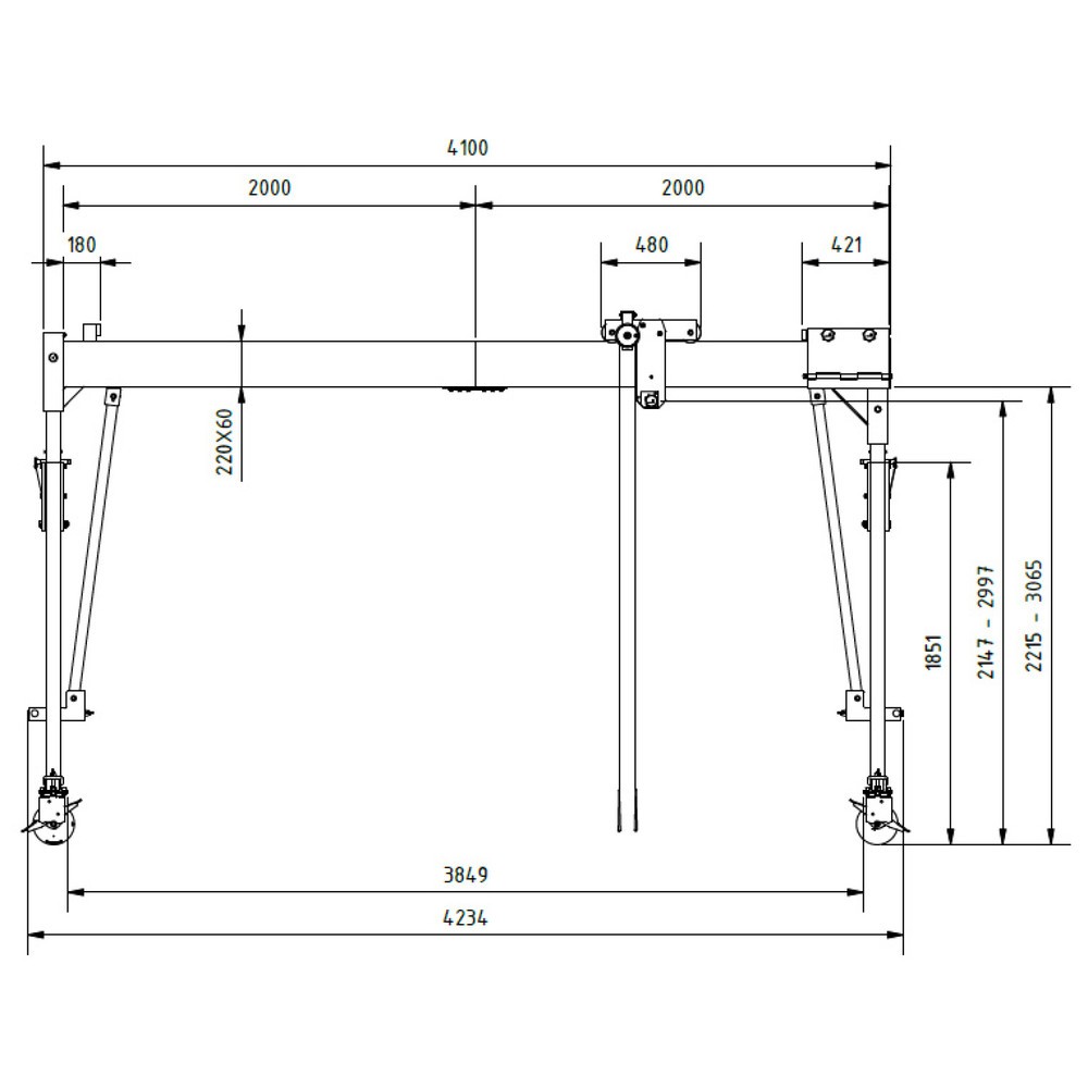 N° de l'image du produit 2 : Portique en aluminium Grue séparable, mobile, point de suspension 2.137-2.987 mm, longueur 4.000 mm, capacité de charge 1.500 kg