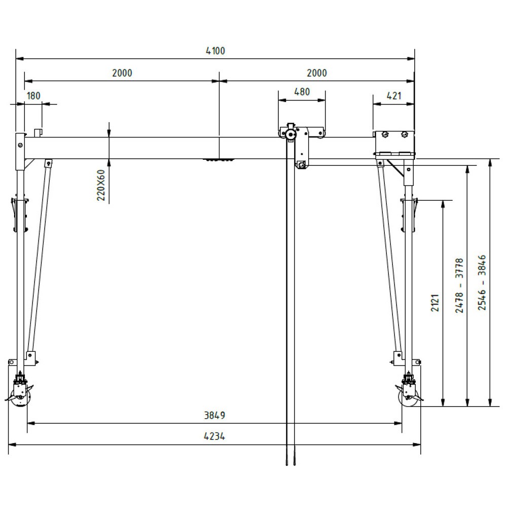 N° de l'image du produit 2 : Portique en aluminium Grue séparable, mobile, point de montage 2.468-3.768 mm, longueur 4.000 mm, capacité de charge 1.500 kg