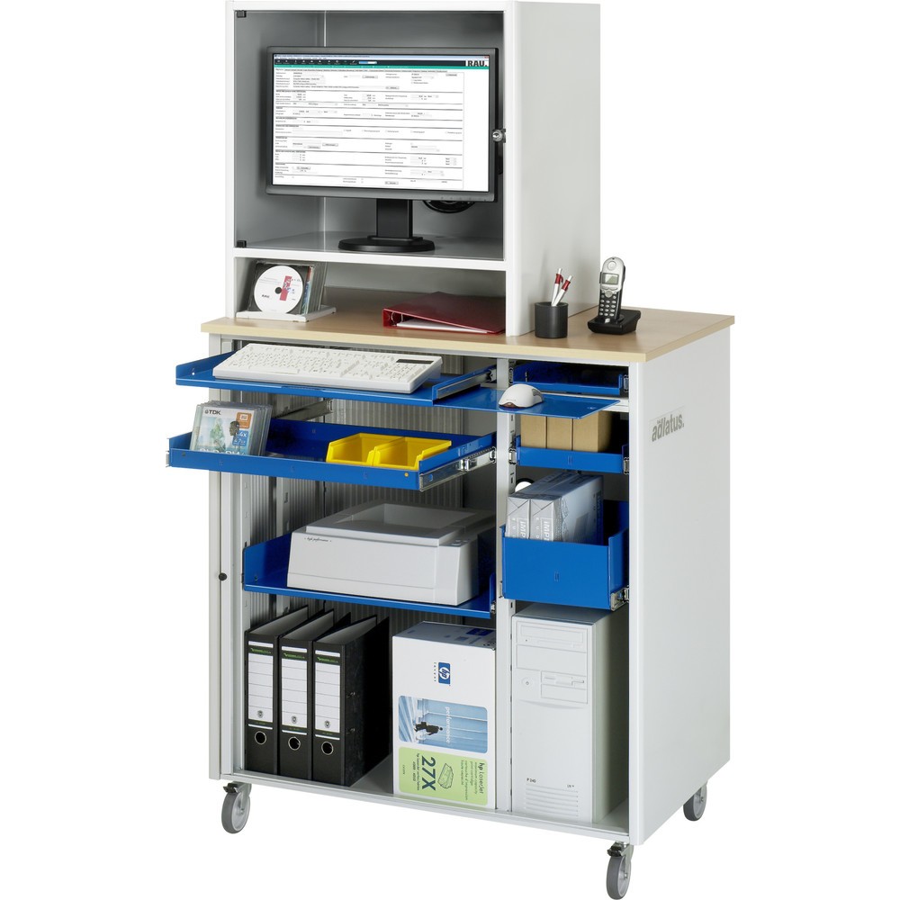 Immagine del prodotto: Postazione computer RAU, ripiano estraibile per tastiera, 3 cassetti, mobile