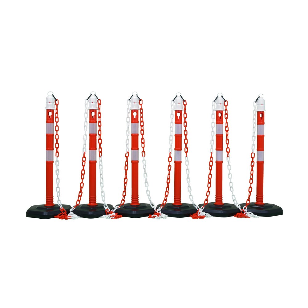 Illustration du produit: Potelet à chaîne en lot Premium, 4 potelets rouges/blancs, 3 chaînes de 3 m